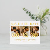モダンな写真を使ったおしゃれな結婚式の事前告知 ゴールド 箔招待状ポストカード (立ち正面)