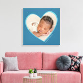 モダンな写真を使った赤ちゃん男の子のハート型フレーム 青 キャンバスプリント (インサイチュ (リビング))