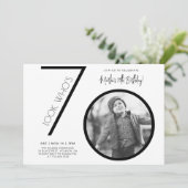 モダンな写真を使った70歳の誕生日招待状 招待状 (スタンド正面)