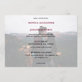 モダンな写真を使用したバーガンディー結婚式 - 横向き 招待状