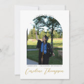 モダンな写真アーチとコラージュ ゴールドスクリプト 卒業式 招待状 (正面)