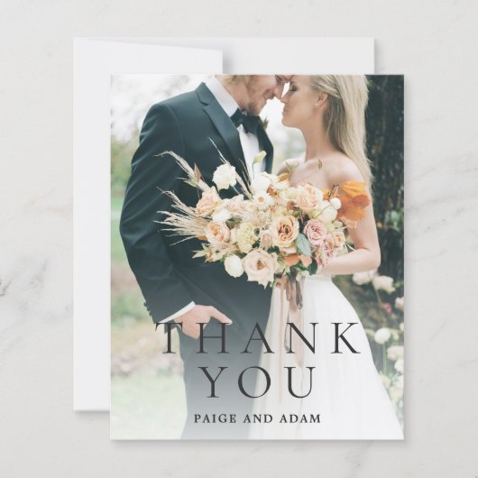 モダンな写真エディトリアル結婚式サンクスカード (正面)