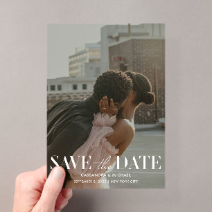 モダンな写真オーバーレイの結婚式セーブ・ザ・デート透明 アクリル招待状