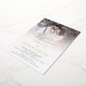 モダンな写真オーバーレイQRコード ウェディング ラグジュアリー リアル 箔招待状 (回転した状態)