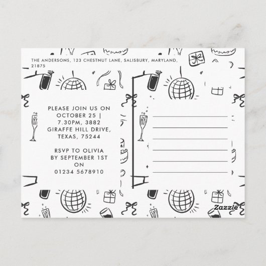 モダンな写真コラージュで楽しむ手描き誕生日 ポストカード (裏面)