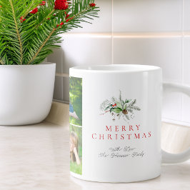 モダンな写真コラージュグリーン メリークリスマス ジャンボコーヒーマグカップ