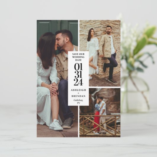 モダンな写真コラージュ Save The Date ご案内 セーブザデート (スタンド正面)