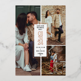 モダンな写真コラージュ Save The Date 箔招待状