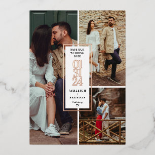 モダンな写真コラージュ Save The Date 箔招待状