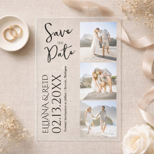 モダンな写真コラージュ Save the Date 結婚式 アクリル招待状
