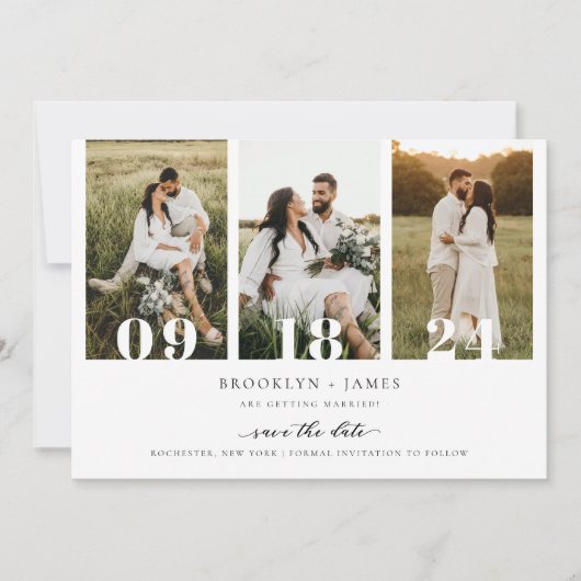モダンな写真コラージュQRコード Save The Date 招待状 (正面)