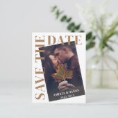モダンな写真シンプルタイポグラフィー 結婚式の予告 案内ポストカード (スタンド正面)