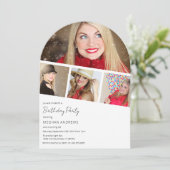モダンな写真ストリップコラージュ アーチ型の誕生日パーティー 招待状 (スタンド正面)