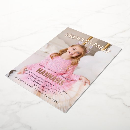 モダンな写真プリンセスパーティー誕生日 箔招待状 (回転した状態)