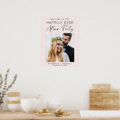 モダンな写真付きピンクの結婚披露宴ウェルカム ポスター (キッチン)