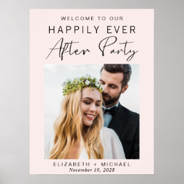 モダンな写真付きピンクの結婚披露宴ウェルカム ポスター