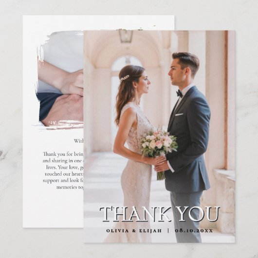 モダンな写真付き結婚式のお礼カード(名入れ可能) 招待状 (正面/裏面)