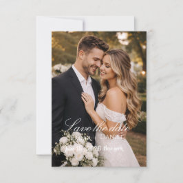 モダンな写真付き結婚式延期案内フラットカード セーブザデート