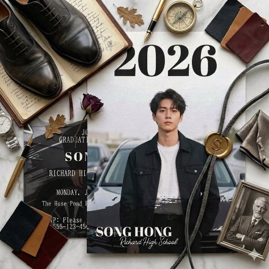 モダンな写真卒業式招待状カード 2026 招待状
