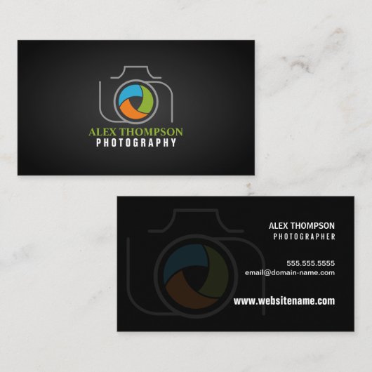 モダンな写真撮影のカメラ色シャッター 名刺 (正面/裏面)