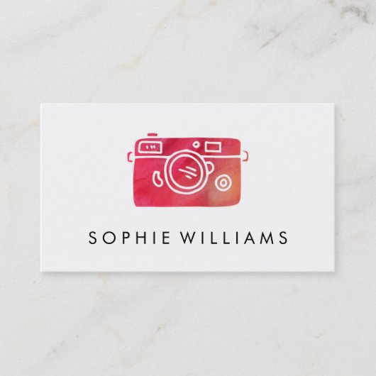 モダンな写真撮影の赤い水彩画の質 名刺 (正面)