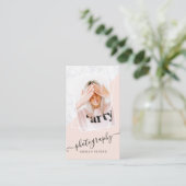 モダンな写真撮影の赤面のピンクの大理石の原稿の写真 名刺 (スタンド正面)