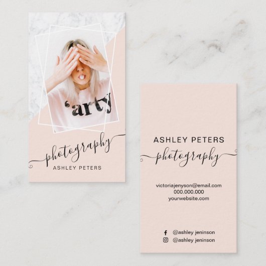 モダンな写真撮影の赤面のピンクの大理石の原稿の写真 名刺 (正面/裏面)