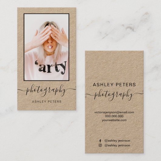 モダンな写真撮影の黒のクラフトの原稿の写真 名刺 (正面/裏面)