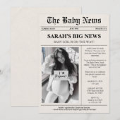 モダンな写真新聞のベビーシャワー 招待状 (正面/裏面)