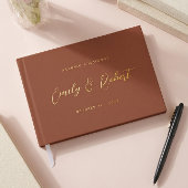 モダンな写真結婚式のテラコッタゴールド手書き風デザイン ゲストブック