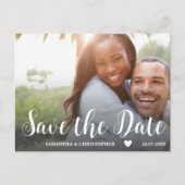モダンな写真 黒と白の結婚式のSave the Date ポストカード (正面)