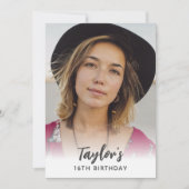 モダンな写真 16歳の誕生日 招待状 (正面)
