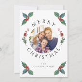 モダンな冬のグリーンが映えるクリスマスの写真 シーズンカード (正面)