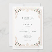 モダンな冬のグリーン ウェディング 招待状 両面 (正面)