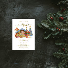 モダンな冬のファーマーズマーケット テディベア ベビーシャワー 招待状