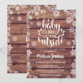 モダンな冬のベビーシャワー Rustic Winter Baby Shower 招待状 (正面/裏面)