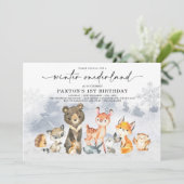 モダンな冬のワンダーランド　ウッドランド・フォレストの誕生日 招待状 (スタンド正面)