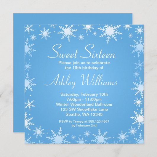 モダンな冬の不思議の国の菓子16の誕生会 招待状 (正面/裏面)