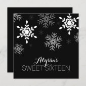 モダンな冬の不思議の国の黒の雪片の菓子16 招待状 (正面/裏面)