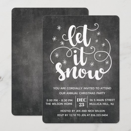 モダンな冬の招待状デザイン「Let it Snow」 招待状 (正面/裏面)