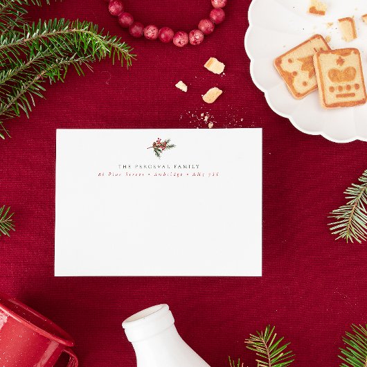 モダンな冬の松の枝と実のファミリー住所カード ノートカード