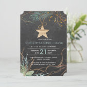 モダンな冬の森の枝のクリスマス オープンハウス 招待状 (スタンド正面)