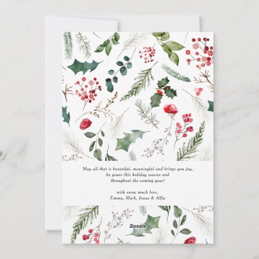 モダンな冬の植物カスタムメッセージ写真 シーズンカード (裏面)