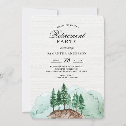 モダンな冬の水彩画 フォレストグリーン 自然の招待状 招待状 (正面)