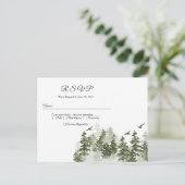モダンな冬の水彩画 緑の森に雪 インビテーションポストカード (スタンド正面)
