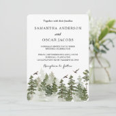 モダンな冬の水彩画 緑の森に雪 招待状 (スタンド正面)