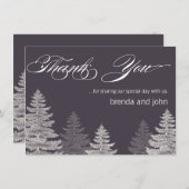 モダンな冬の結婚式のお礼カード ツリー サンキューカード (正面/裏面)