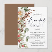 モダンな冬の花と松ぼっくりのブライダルシャワー 招待状 (正面/裏面)