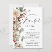 モダンな冬の花と松ぼっくりのブライダルシャワー 招待状 (正面)