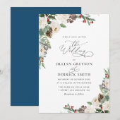 モダンな冬の花の結婚式 招待状 (正面/裏面)